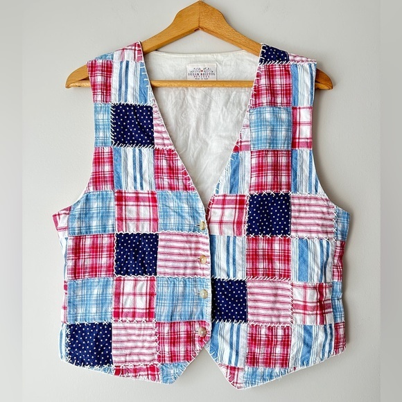 Susan Bristol Jackets & Blazers - Vintage Susan Bristol Petites Red, White and Blue Patchwork Vest‎